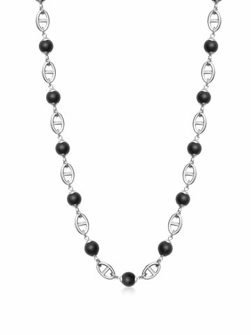 Nialaya Men's Necklace Men's Silver Mariner Chain with Matte Onyx Men's Silver Mariner Chain with Matte Onyx 20 Inches / 50.8 cm MNEC_404